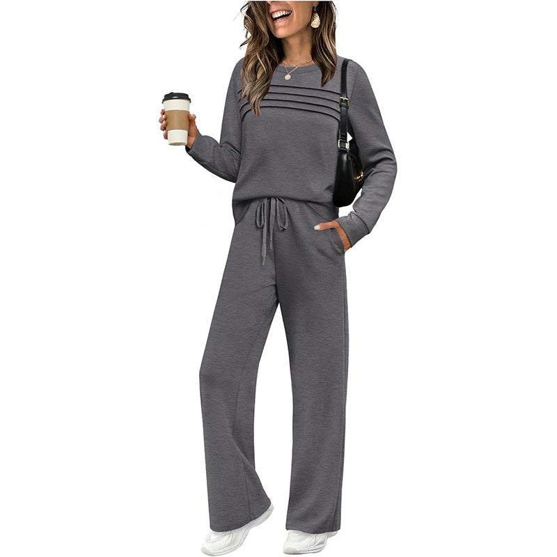 🥳💞50K+ SOLD⏳Limited-time 60% off⏰Women's Crew Neck Top & Drawstring Pants Set👚👖