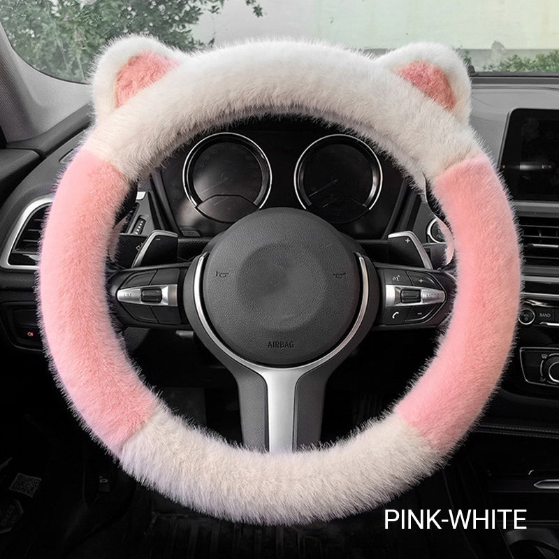 Universal Non-slip Soft Cute Cat Ears Plush Steering Wheel Cover