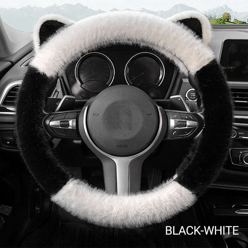 Universal Non-slip Soft Cute Cat Ears Plush Steering Wheel Cover
