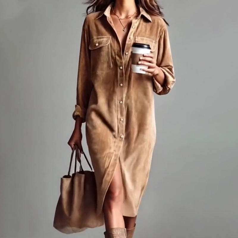 ⏳Time-Limited Special⏰Effortless Chic Corduroy Shirt Dress – Soft, Cozy & Versatile for All Seasons 🍂