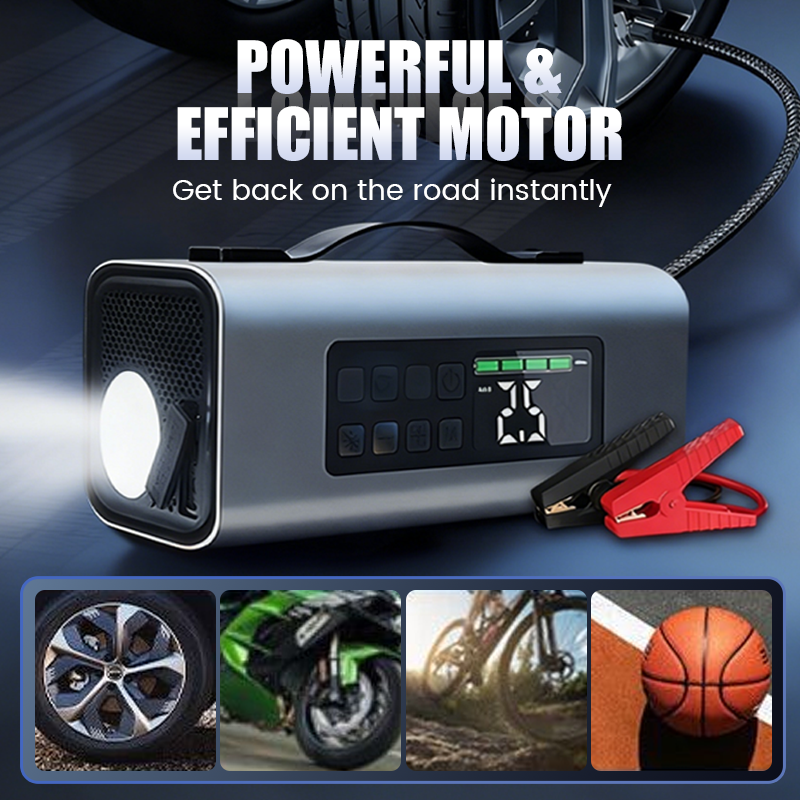 Portable 10000mAh Emergency Power Bank with Tire Inflator