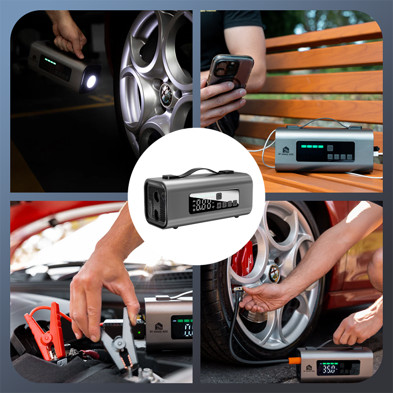 Portable 10000mAh Emergency Power Bank with Tire Inflator