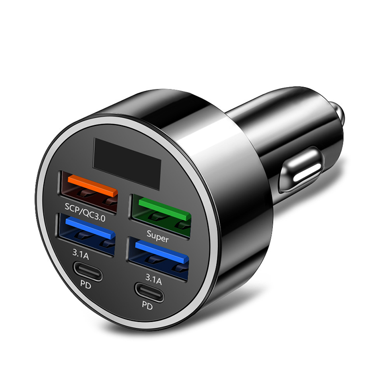 6-In-1 Car Fast Phone Charger with Voltage Display