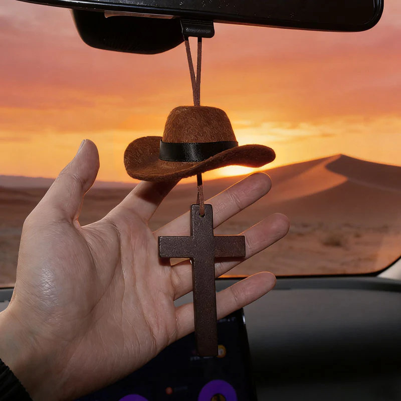 📢📢50 %  OFF ❗Cowboy Hat & Cross Car Charm