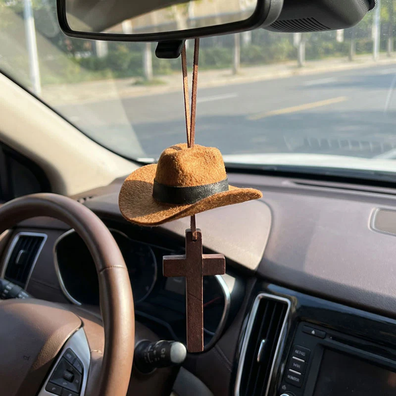 📢📢50 %  OFF ❗Cowboy Hat & Cross Car Charm