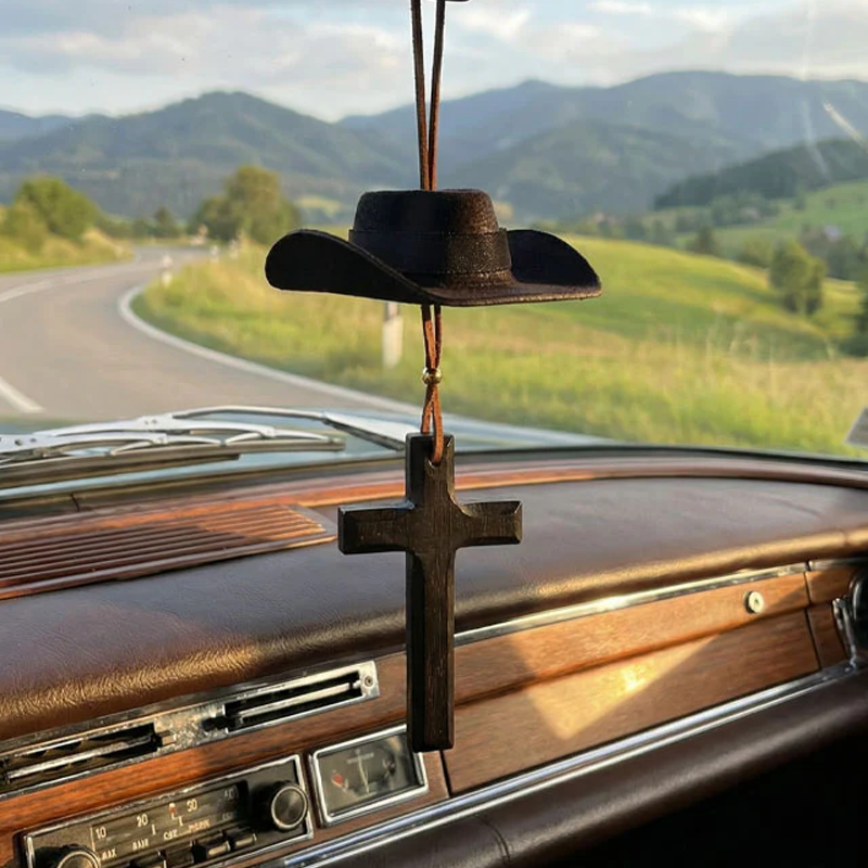 📢📢50 %  OFF ❗Cowboy Hat & Cross Car Charm