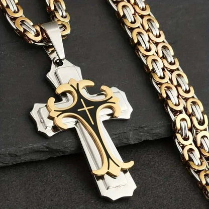 🔥Men's Two-Tone Cross Pendant Necklace