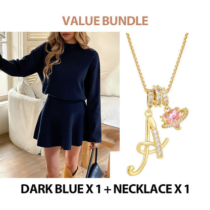 Women's Mock Neck Knit A-Line Mini Dress