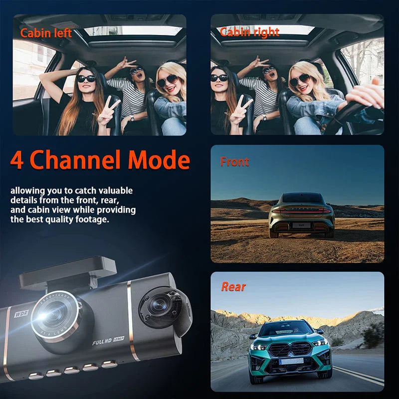 🏆60% Off!🚗4-Channel HD Dashcam with Front Interior Rear Recording🎥