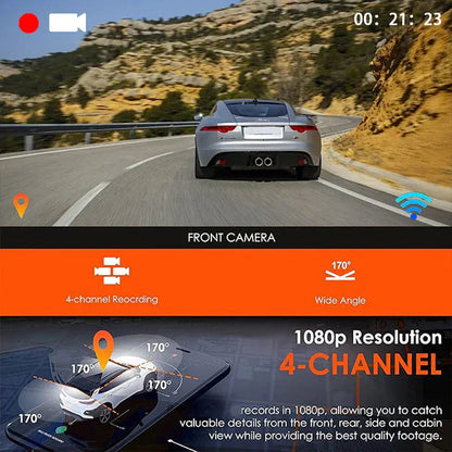 🏆60% Off!🚗4-Channel HD Dashcam with Front Interior Rear Recording🎥