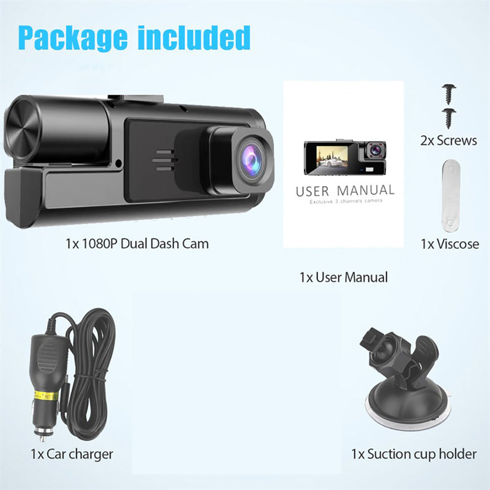 🚗🎥 50% OFF! Dash Cam 3 Cameras 1080P HD – Front + Interior + Rear with Reverse 🔥