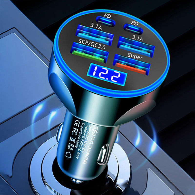 6-Port Car Charger Cigarette Lighter Adapter