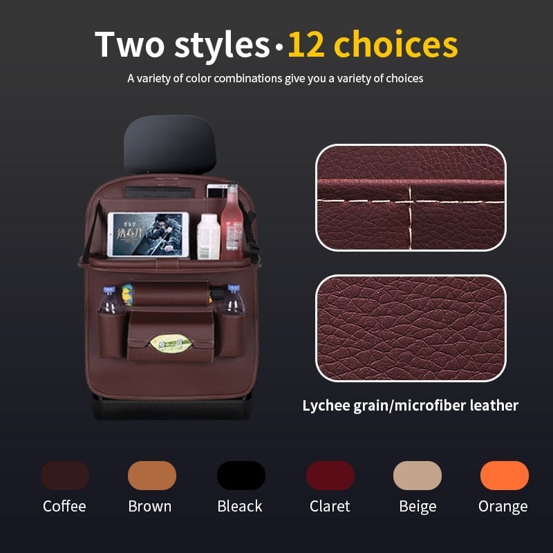 🥳2026 HOT SALE🥳💞50K+ SOLD!💥🚗Car Back Seat Leather Organizer Storage Bag with Foldable Table