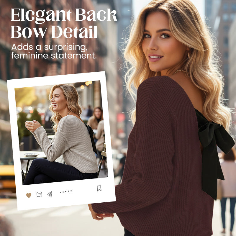 🎀 Elegant Back Detail | Women’s V-Neck Knit Sweater
