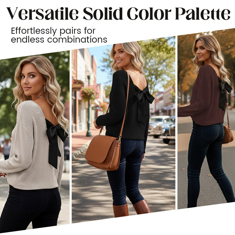 🎀 Elegant Back Detail | Women’s V-Neck Knit Sweater