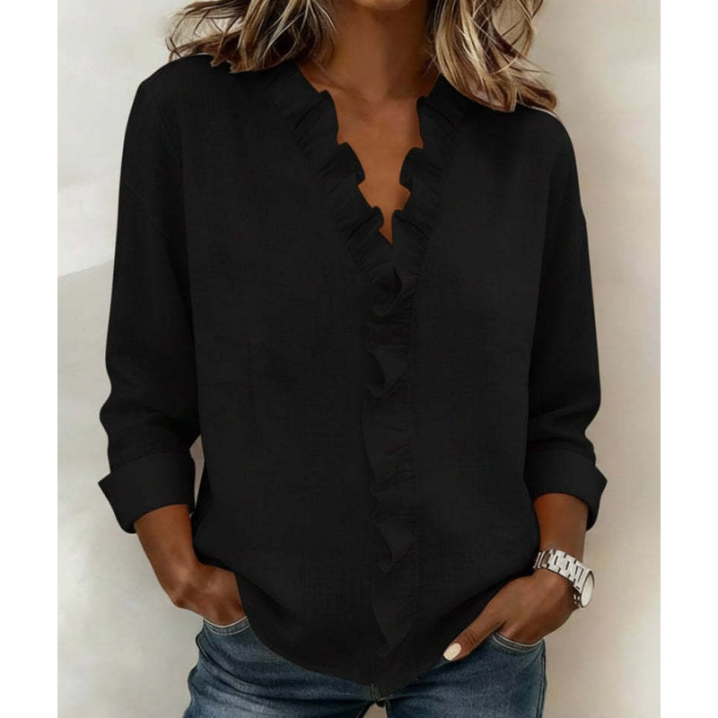 ✨ Effortless Elegance for Every Day – Premium Ruffle V-Neck Blouse! ✨