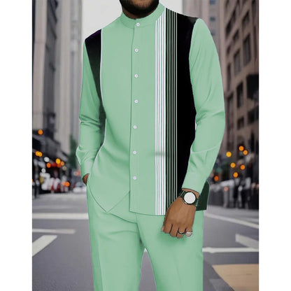 👔 Men's Striped Shirt & Pants 2-Piece Set✨ Effortless Style✨
