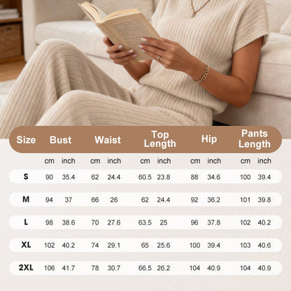👚 50% OFF NOW! 🌿 Women's Ribbed Knit Top & Wide-Leg Pants Set – Relaxed Drop-Shoulder, Soft Stretch Fabric & Versatile Two-Piece ✨