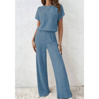 👚 50% OFF NOW! 🌿 Women's Ribbed Knit Top & Wide-Leg Pants Set – Relaxed Drop-Shoulder, Soft Stretch Fabric & Versatile Two-Piece ✨