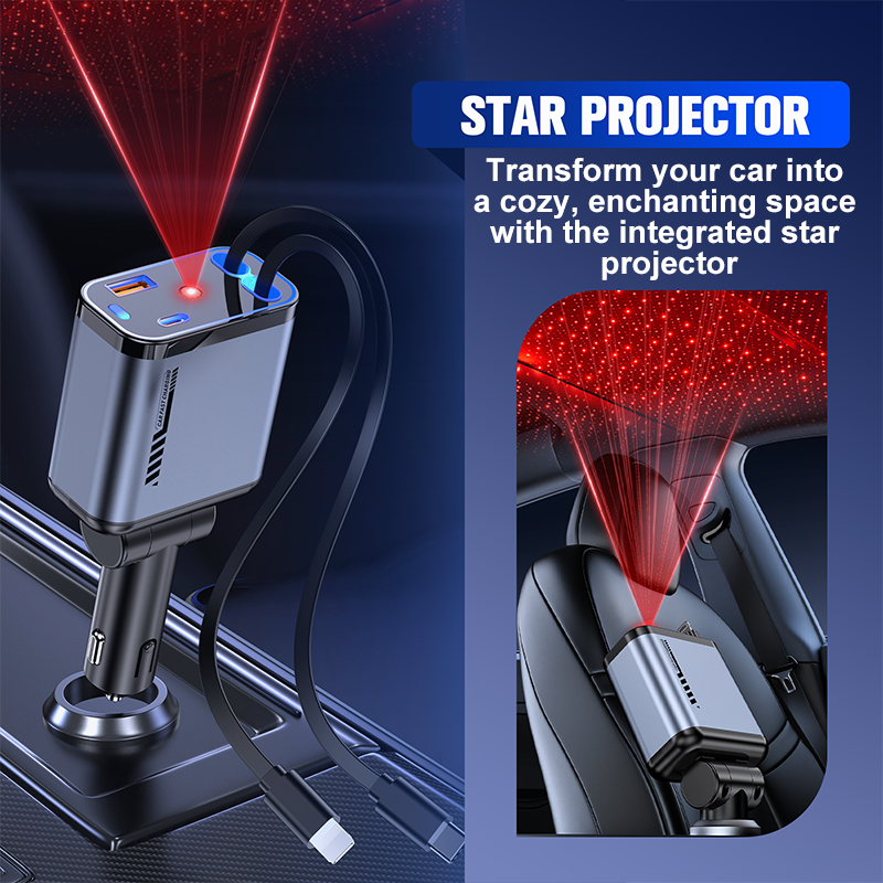 Multifunctional Fast Charging Car Charger with Retractable Cable