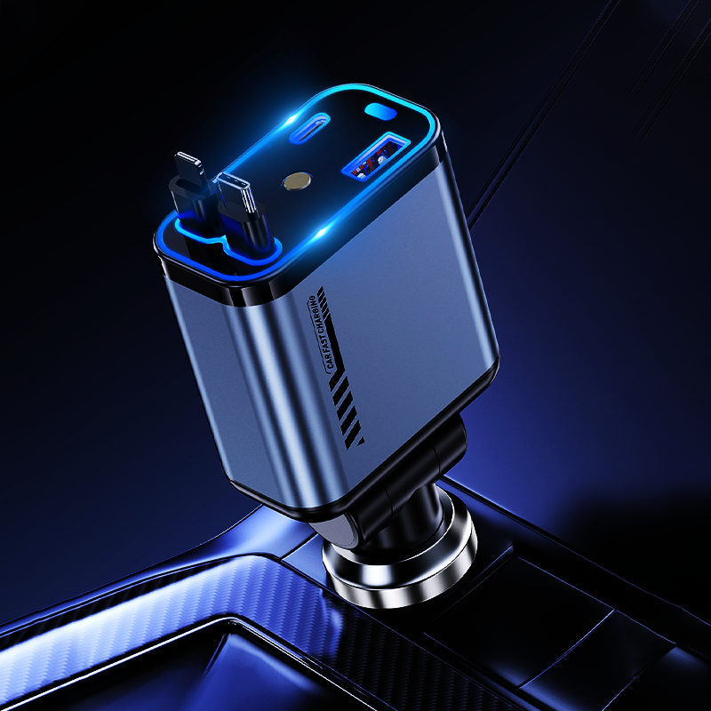 Multifunctional Fast Charging Car Charger with Retractable Cable