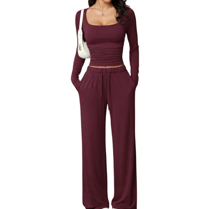 ⏰🎁Women's Square-Neck Top & Wide-Leg Pants Set
