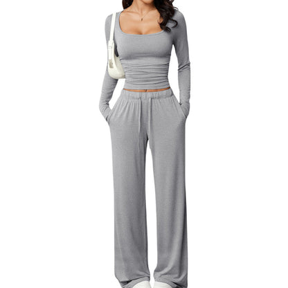 ⏰🎁Women's Square-Neck Top & Wide-Leg Pants Set