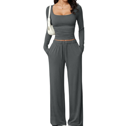 ⏰🎁Women's Square-Neck Top & Wide-Leg Pants Set