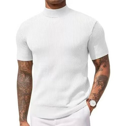 👕 ✨ Men's Slim Mock Neck T-Shirt – Ribbed 🍁