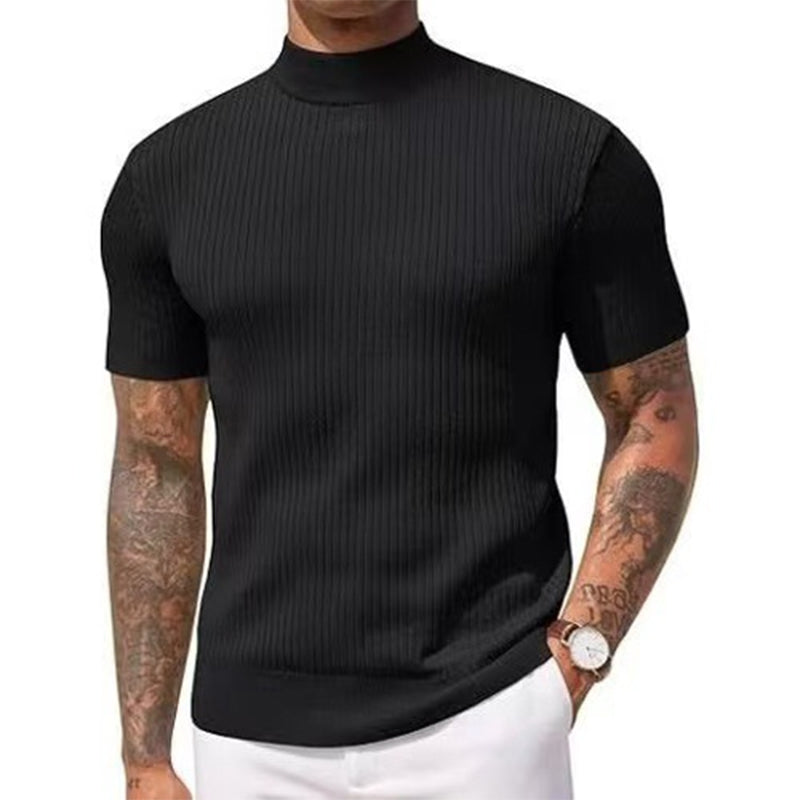 👕 ✨ Men's Slim Mock Neck T-Shirt – Ribbed 🍁
