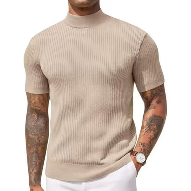 👕 ✨ Men's Slim Mock Neck T-Shirt – Ribbed 🍁