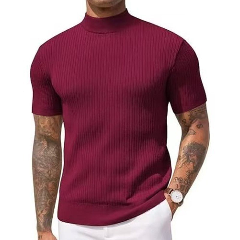 👕 ✨ Men's Slim Mock Neck T-Shirt – Ribbed 🍁