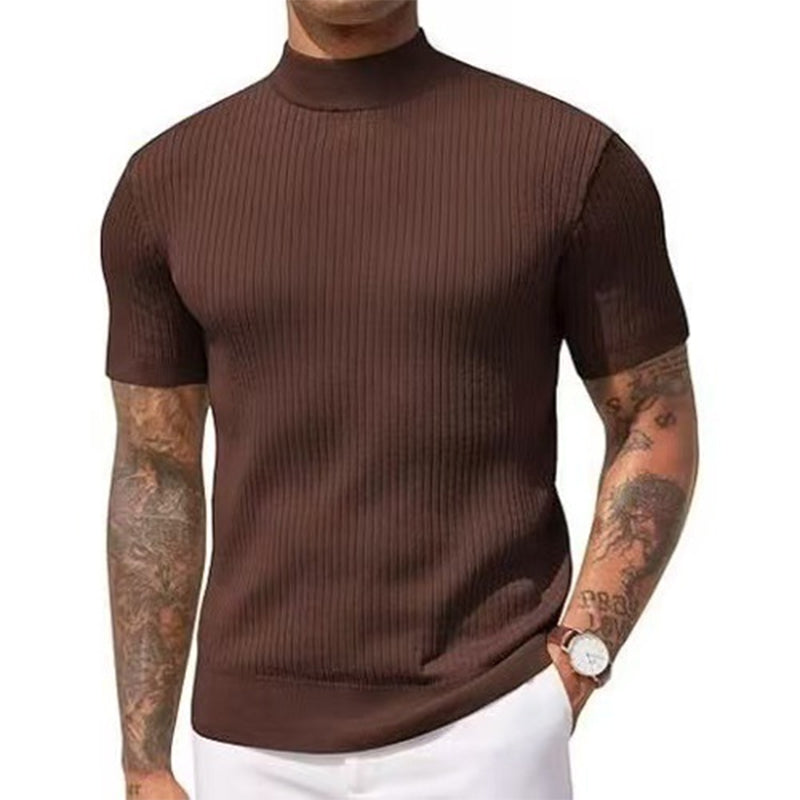 👕 ✨ Men's Slim Mock Neck T-Shirt – Ribbed 🍁