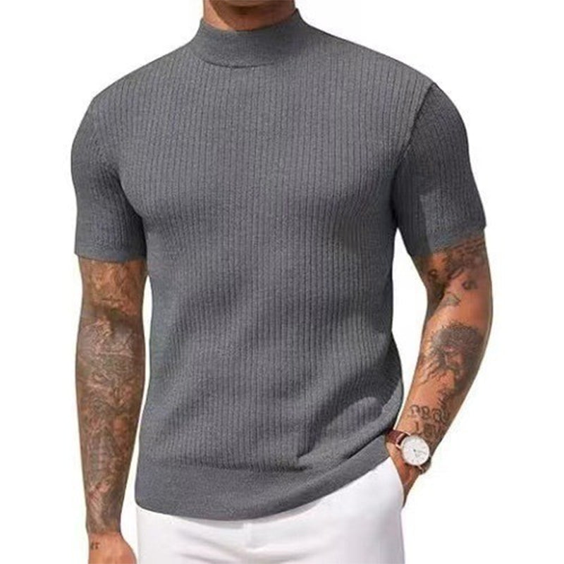 👕 ✨ Men's Slim Mock Neck T-Shirt – Ribbed 🍁