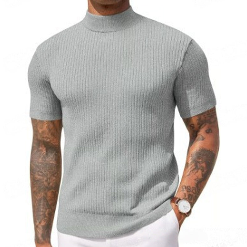 👕 ✨ Men's Slim Mock Neck T-Shirt – Ribbed 🍁