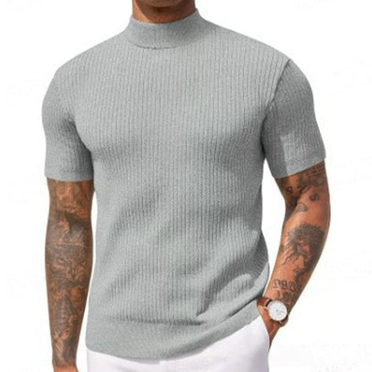 👕 ✨ Men's Slim Mock Neck T-Shirt – Ribbed 🍁