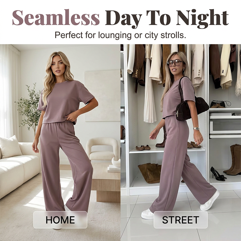 👚 LIMITED-TIME 50% OFF! ✨ Women's Top & Wide-Leg Pants Set – Soft, Breathable, Lounge Wear 🌿