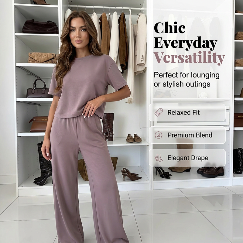 👚 LIMITED-TIME 50% OFF! ✨ Women's Top & Wide-Leg Pants Set – Soft, Breathable, Lounge Wear 🌿