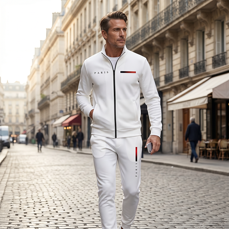 ✨ Men's Printed Zip Jacket & Pants Set – Complete, Soft, Casual 🎨
