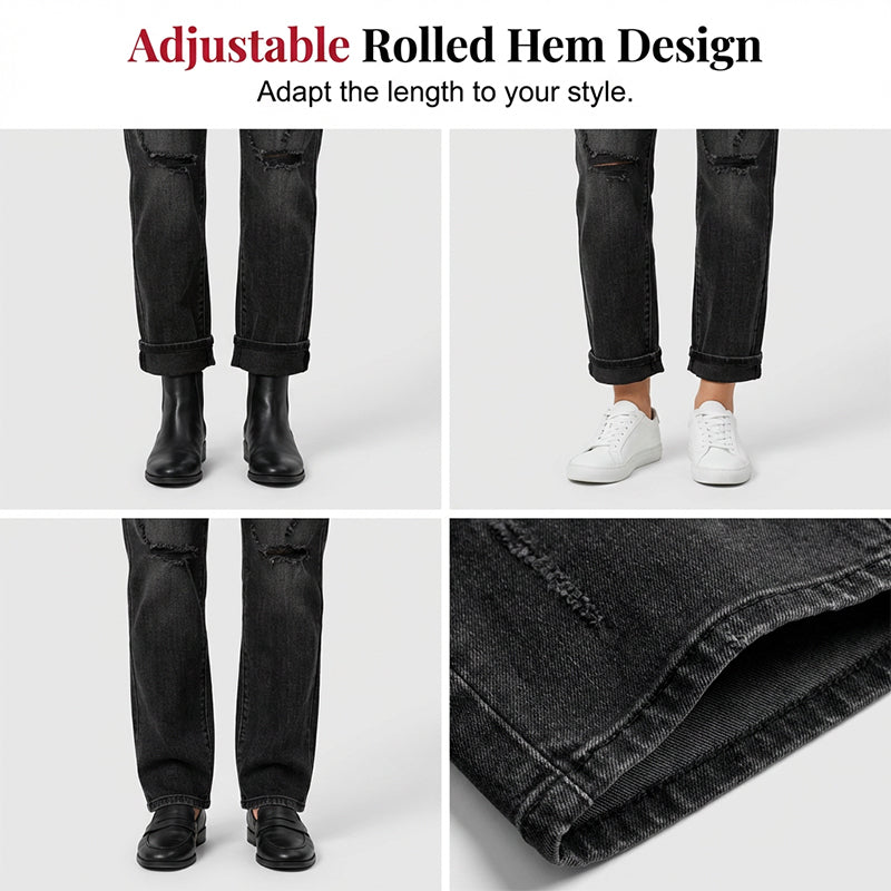 Women's Ripped Straight-Leg Jeans – High-Waist, Distressed, Stretchy 🆒