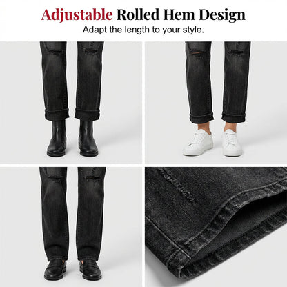 Women's Ripped Straight-Leg Jeans – High-Waist, Distressed, Stretchy 🆒