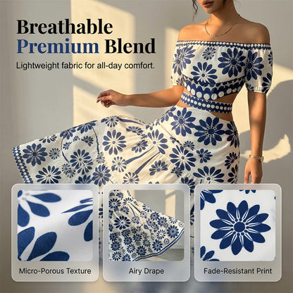 🌺 LIMITED-TIME 50% OFF! 💥 Women's Off-Shoulder Waist Cutout Daisy Printed Resort Dress – Flowy, Breezy, Tropical Chic ✨