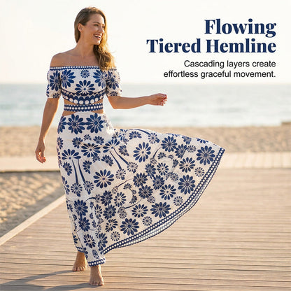 🌺 LIMITED-TIME 50% OFF! 💥 Women's Off-Shoulder Waist Cutout Daisy Printed Resort Dress – Flowy, Breezy, Tropical Chic ✨