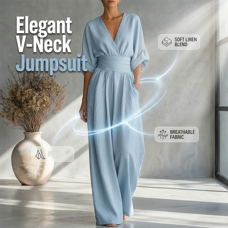 🔥Hot Sale 50% OFF🌸Women's V-Neck High Waist Wide Leg Jumpsuit
