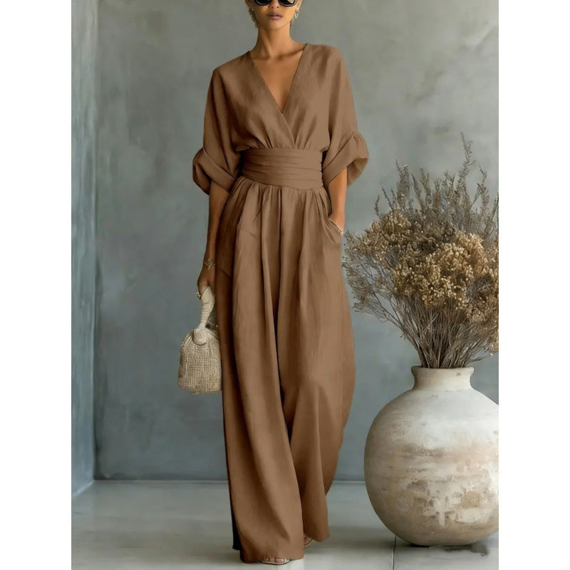 🔥Hot Sale 50% OFF🌸Women's V-Neck High Waist Wide Leg Jumpsuit