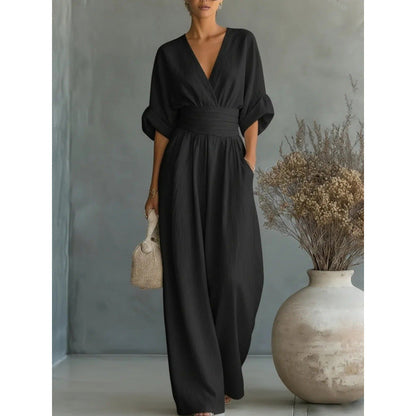 🔥Hot Sale 50% OFF🌸Women's V-Neck High Waist Wide Leg Jumpsuit