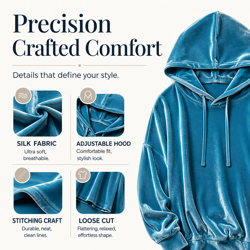 ⌛Limited-Time Offer-Women's Loose-Fit Velvet Drawstring Pullover Sweatshirt