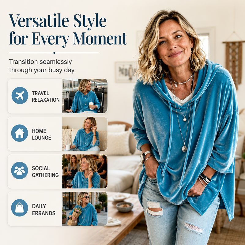 ⌛Limited-Time Offer-Women's Loose-Fit Velvet Drawstring Pullover Sweatshirt