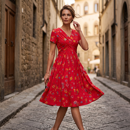 apploin Special Offer Women's V-Neck Floral Print Dress with Twist Waist