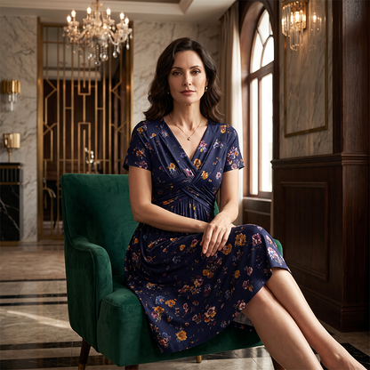 apploin Special Offer Women's V-Neck Floral Print Dress with Twist Waist
